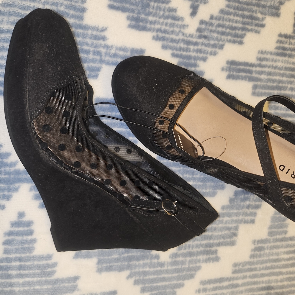 Torrid Black Wedges with Polka Dot Mesh
